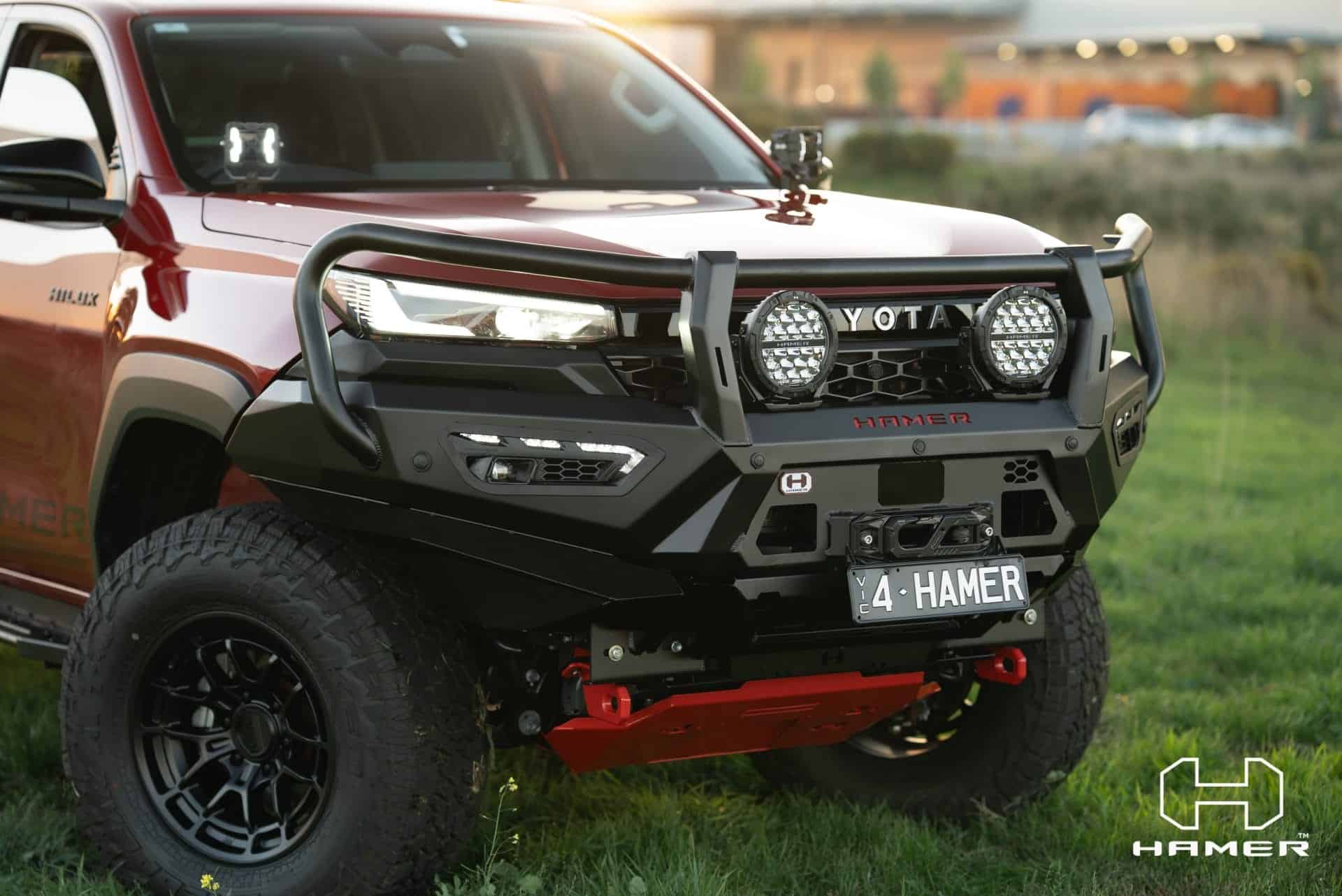 Toyota Hilux with West Coast Off Road Atlas Series Plus bull bar and off-road accessories.