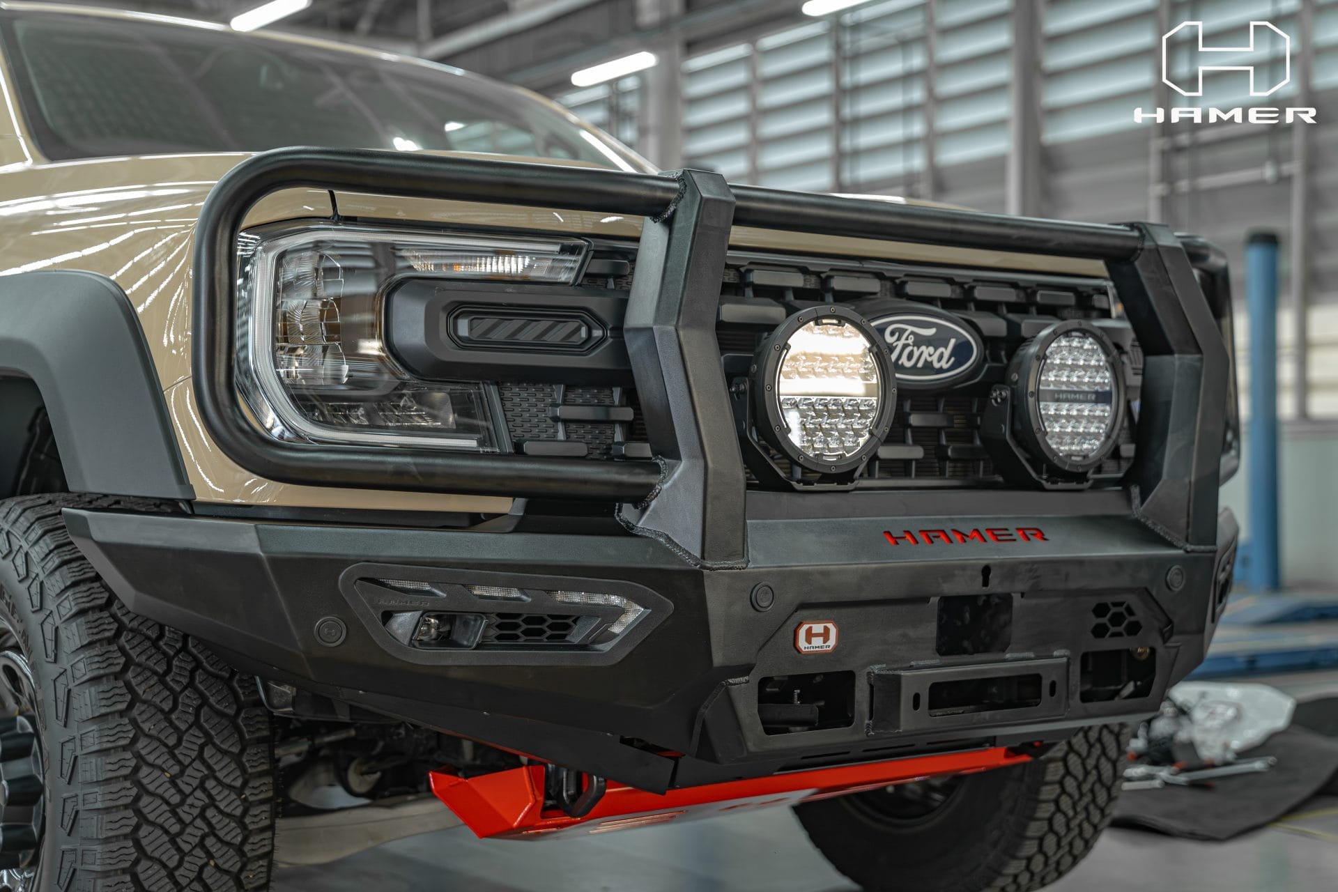 Ford Ranger Superduty with Atlas series bull bar and LED lights.