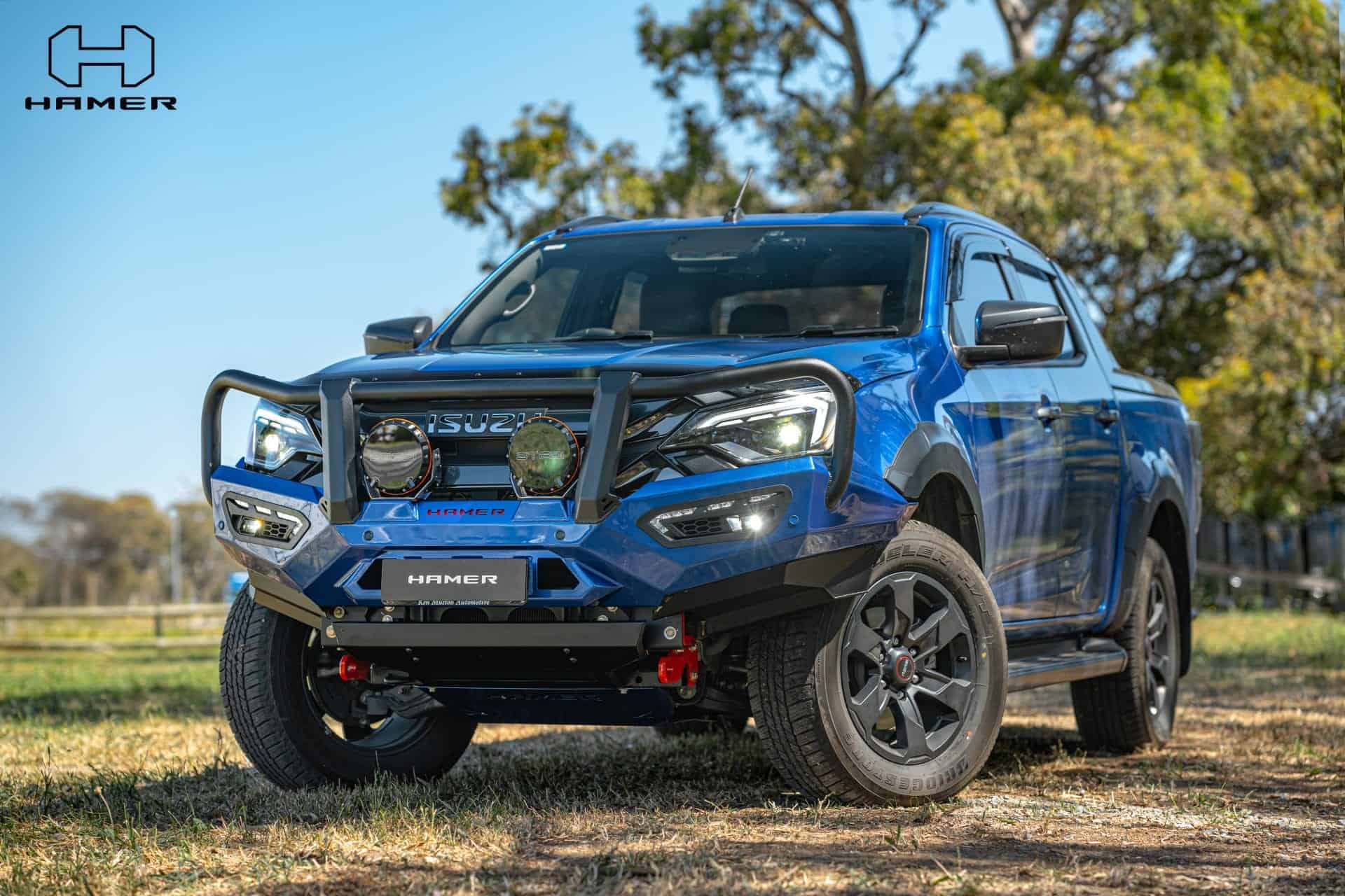 Blue Isuzu D-Max with West Coast Off Road Atlas Series Plus bull bar.