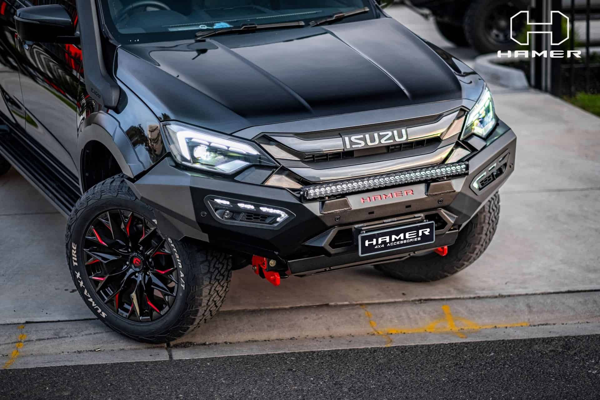 Isuzu D-Max with West Coast Off Road Atlas bull bar and custom wheels.