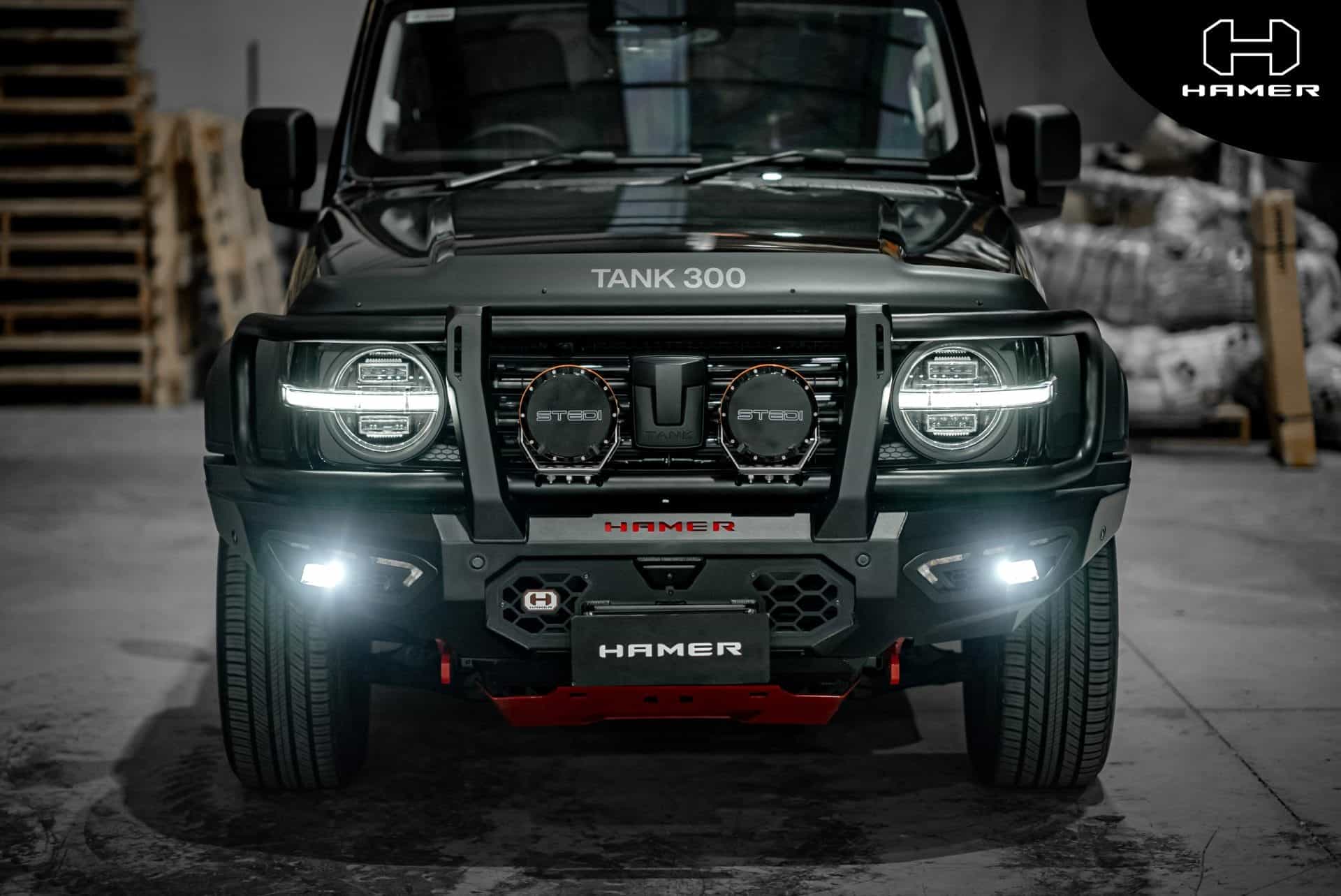 GWM Tank 300 with West Coast Off Road Atlas Series Plus bull bar in workshop.